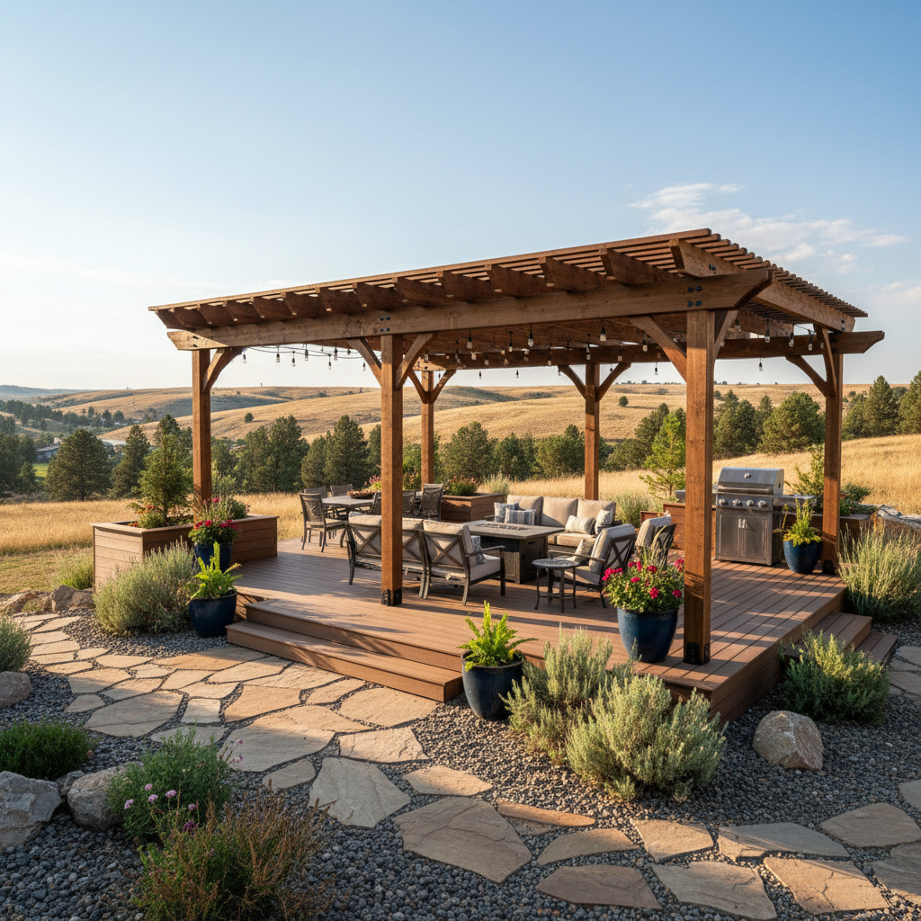 Completed pergola construction work at a residential property in Boise, ID