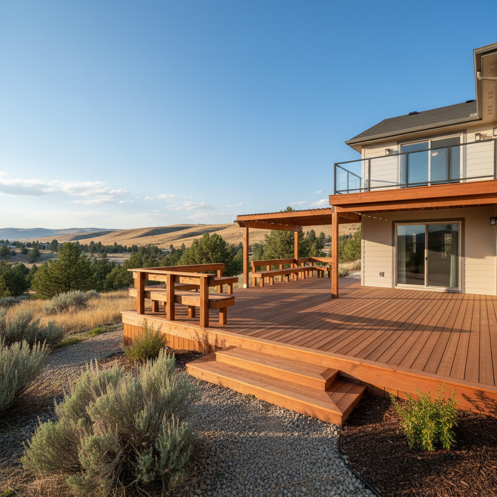 Completed wooden decks work at a residential property in Boise, ID