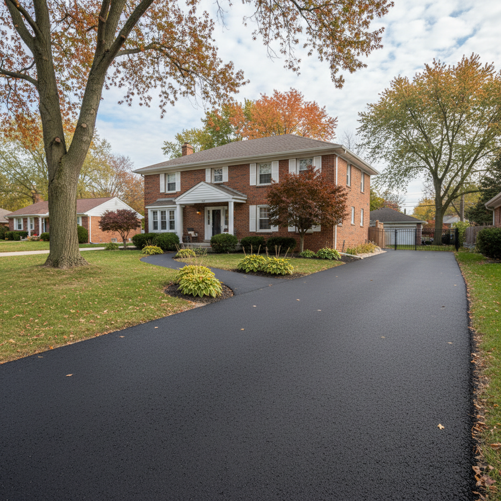 Completed residential asphalt work at a residential property in Franklin Park, IL