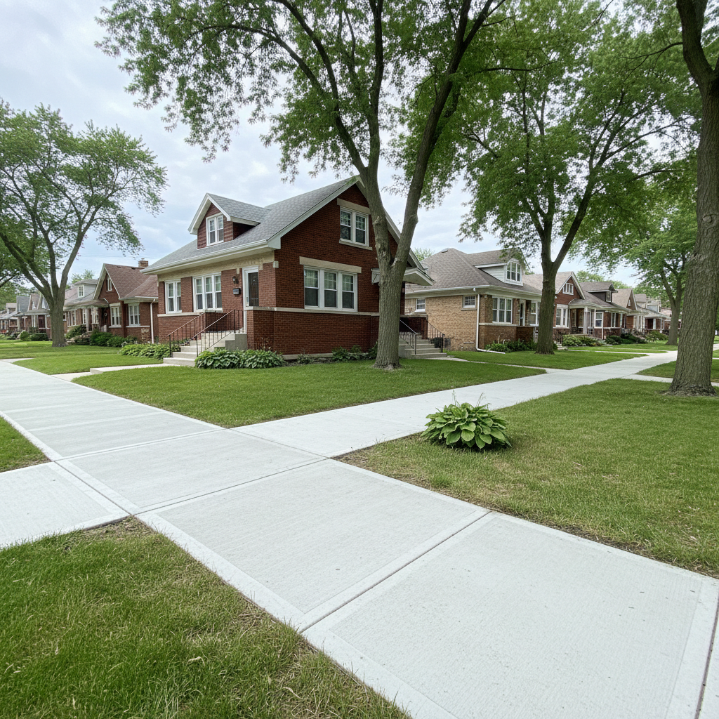 Completed concrete sidewalks work at a residential property in Chicago, IL