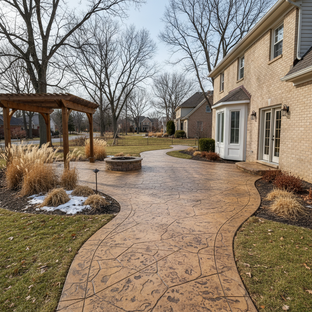 Completed stamped concrete work at a residential property in Wheaton, IL