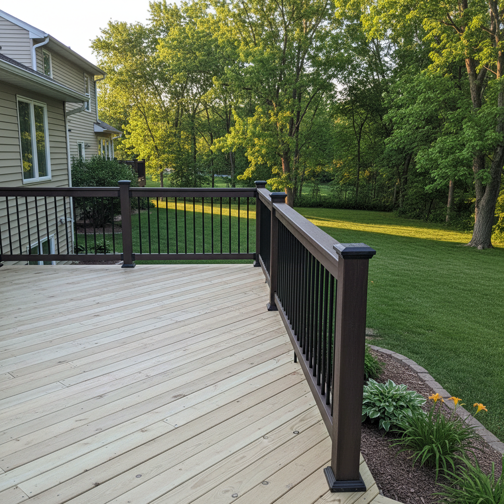 Completed deck railing installation work at a residential property in Rockford, IL