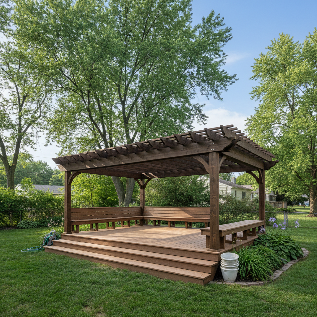 Completed pergola construction work at a residential property in Waukegan, IL