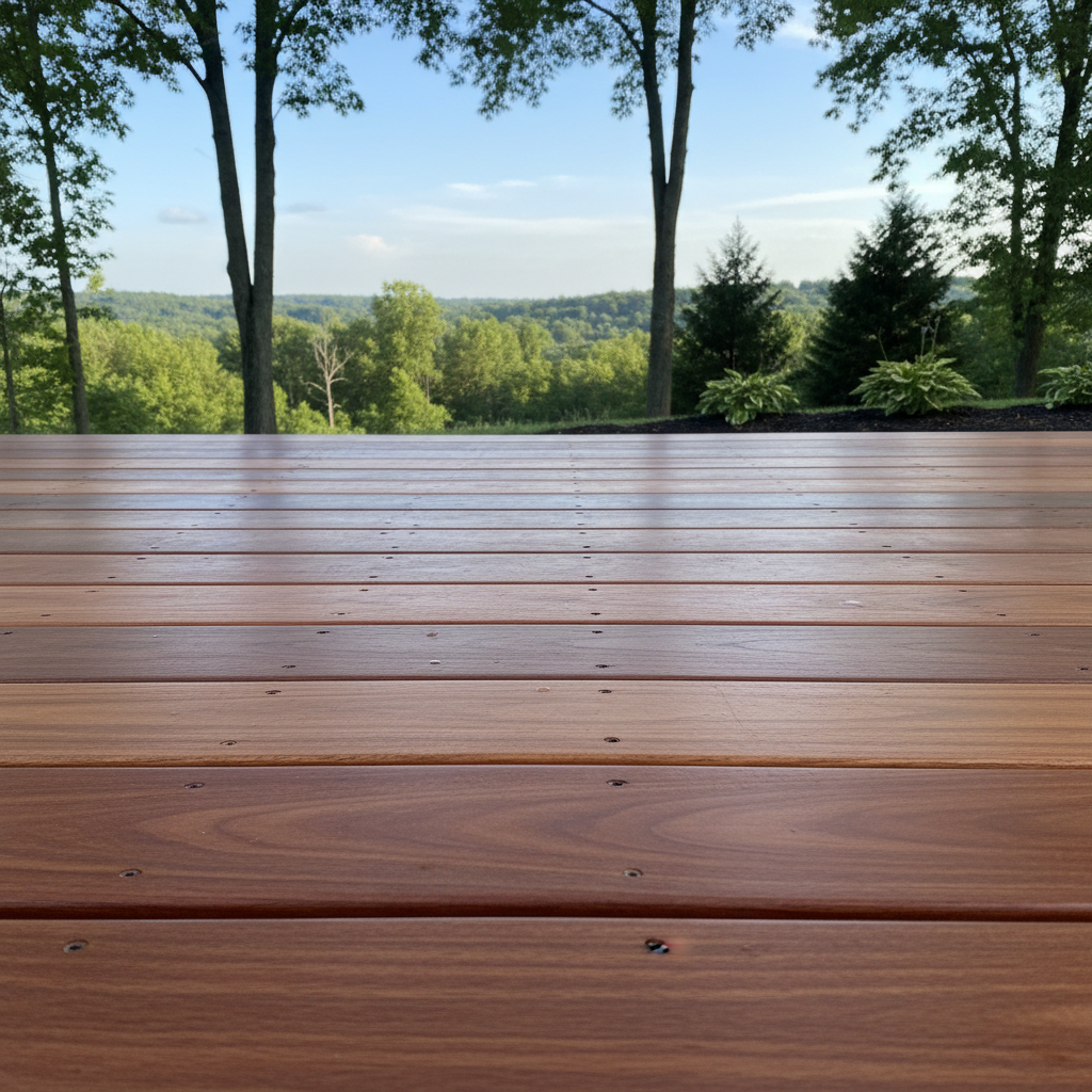 Completed wooden decks work at a residential property in Elizabeth, IN