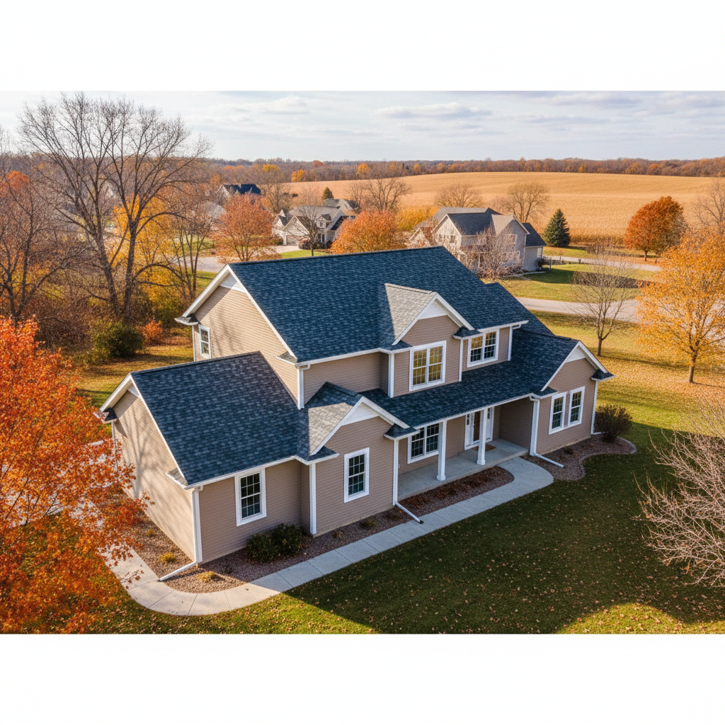 Completed roof replacement work at a residential property in Sioux Center, IA