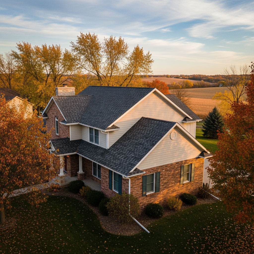 Completed roof replacement work at a residential property in Sioux Center, IA