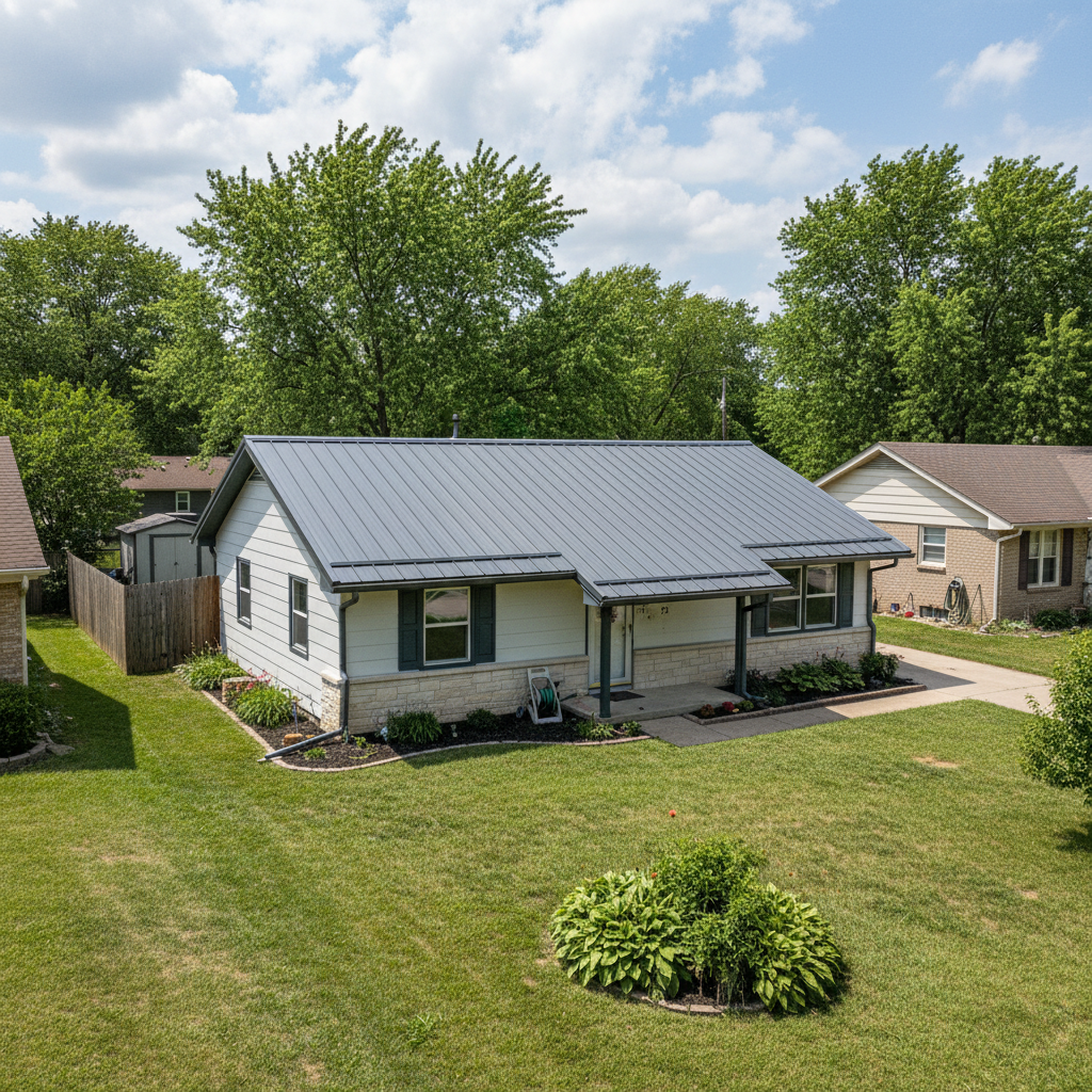 Completed metal roofing work at a residential property in Derby, KS