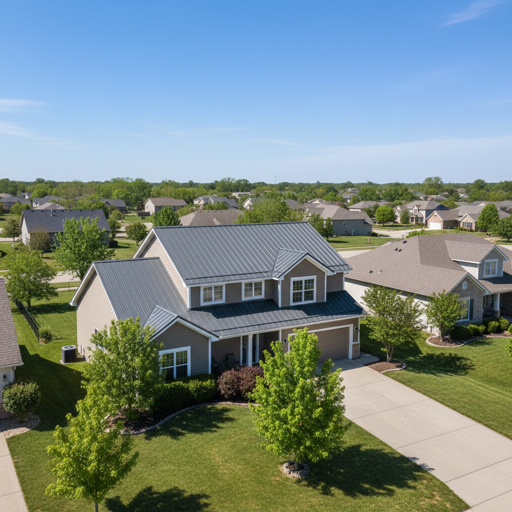 Completed metal roofing work at a residential property in Derby, KS