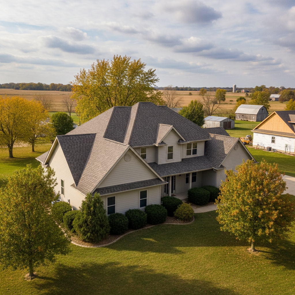Completed roof replacement work at a residential property in Emporia, KS