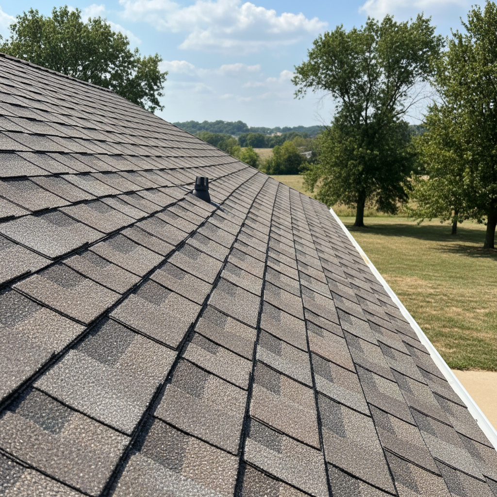Completed asphalt shingle roofing work at a residential property in Emporia, KS
