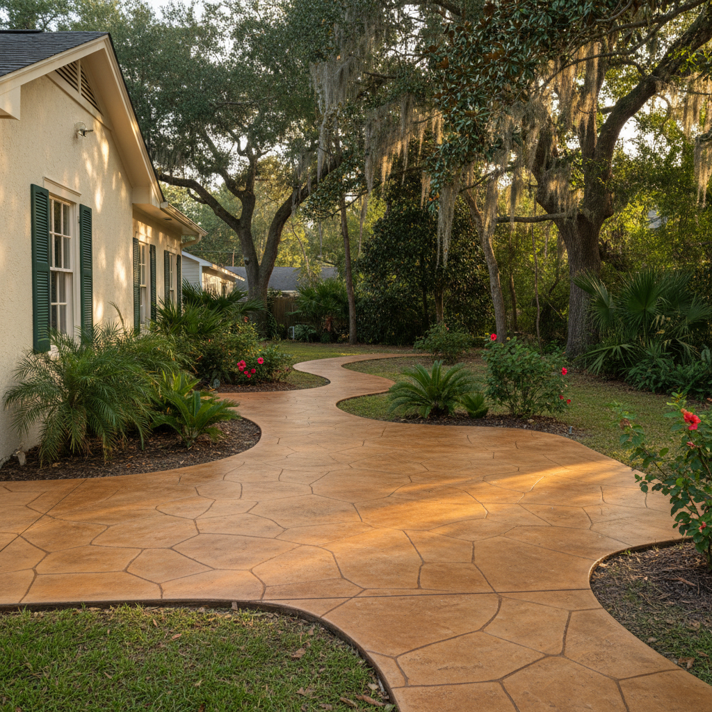 Completed decorative concrete work at a residential property in New Orleans, LA