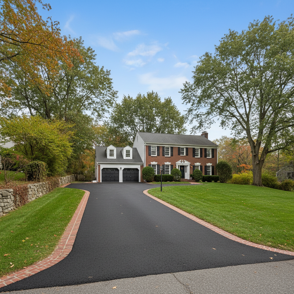 Completed residential asphalt work at a residential property in Waltham, MA