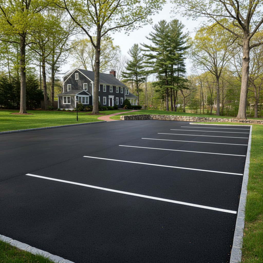 Completed parking lot paving work at a residential property in Waltham, MA