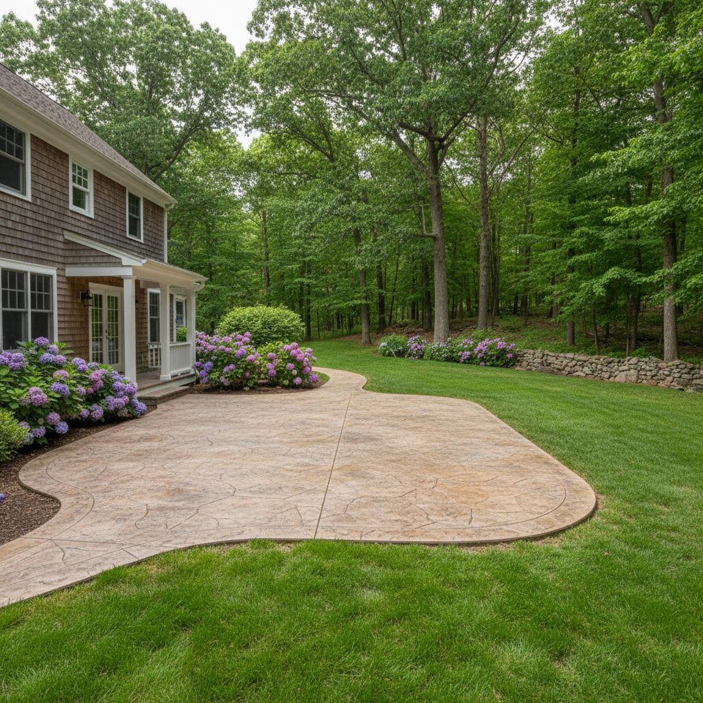 Completed stamped concrete work at a residential property in West Greenwich, RI