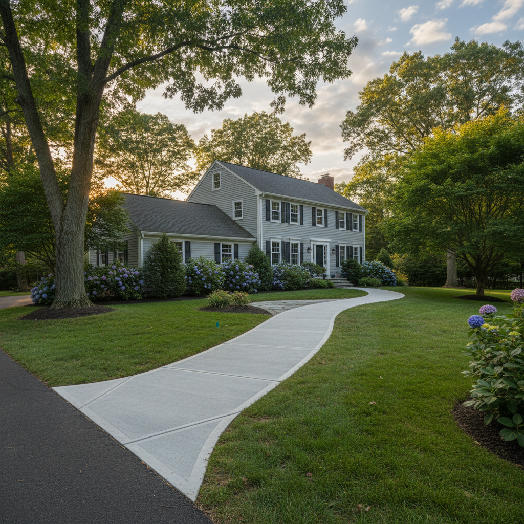 Completed concrete sidewalks work at a residential property in West Greenwich, RI