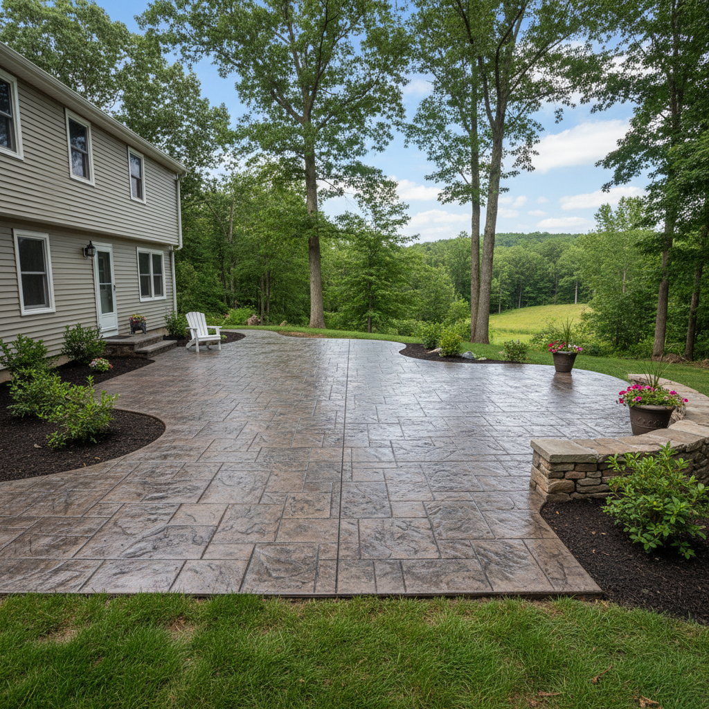 Completed stamped concrete work at a residential property in West Greenwich, RI