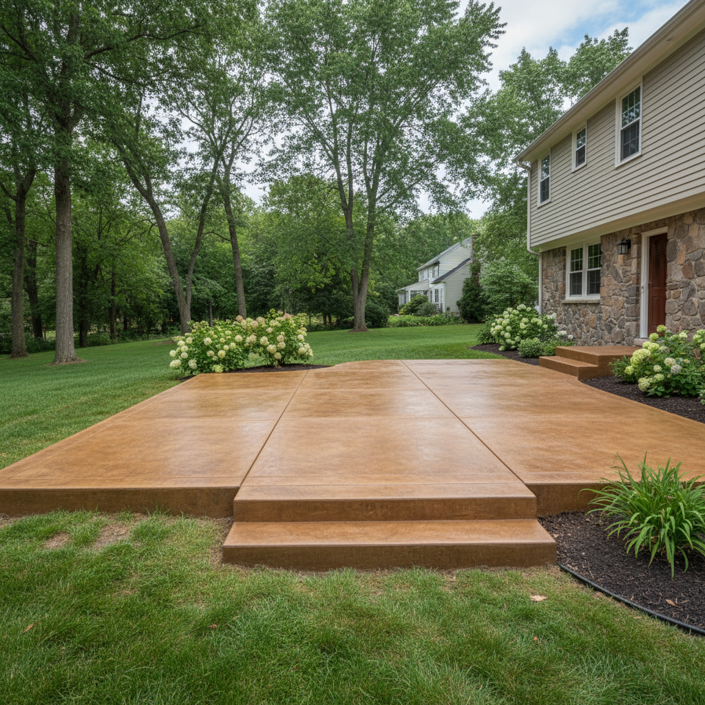 Completed concrete staining work at a residential property in Worcester, MA