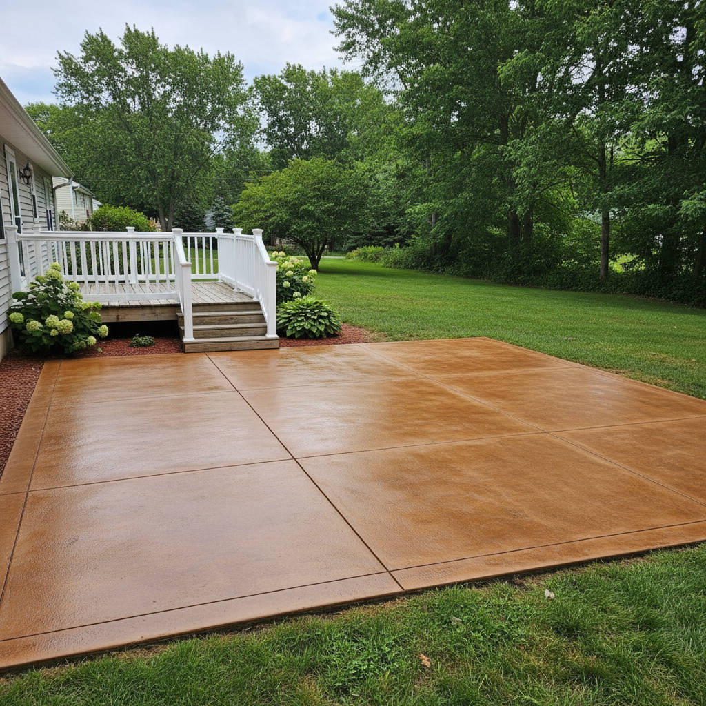 Completed concrete staining work at a residential property in Worcester, MA
