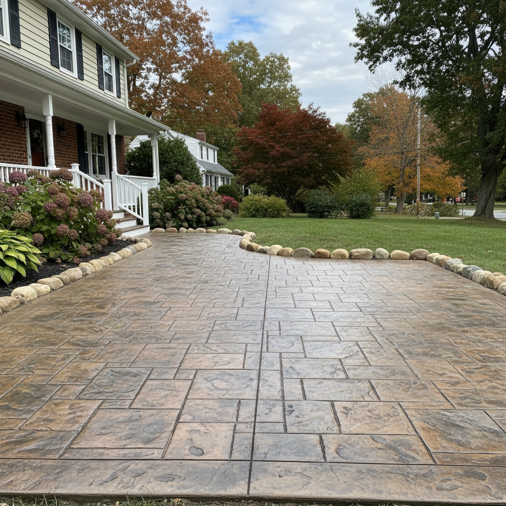 Completed decorative concrete work at a residential property in Brookline, MA