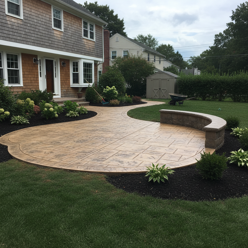 Completed decorative concrete work at a residential property in Brookline, MA