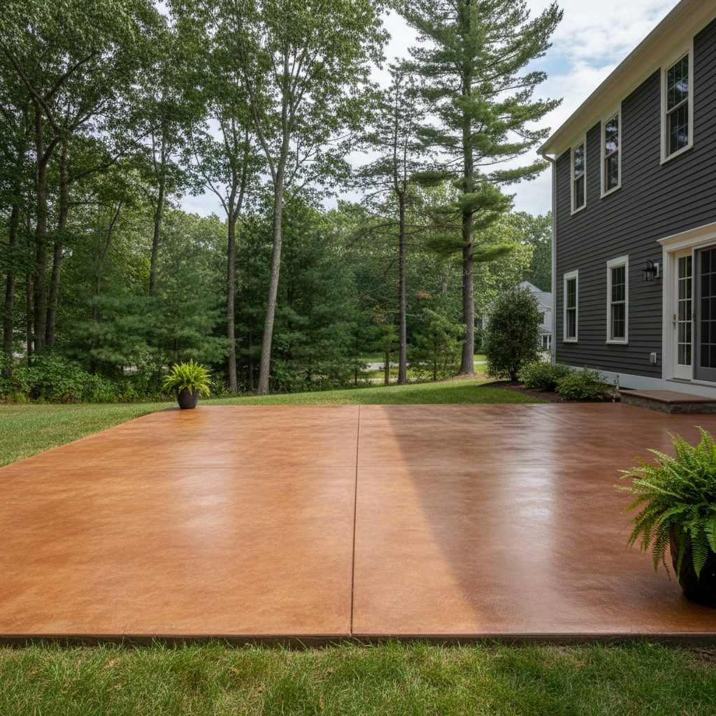 Completed concrete staining work at a residential property in Needham, MA