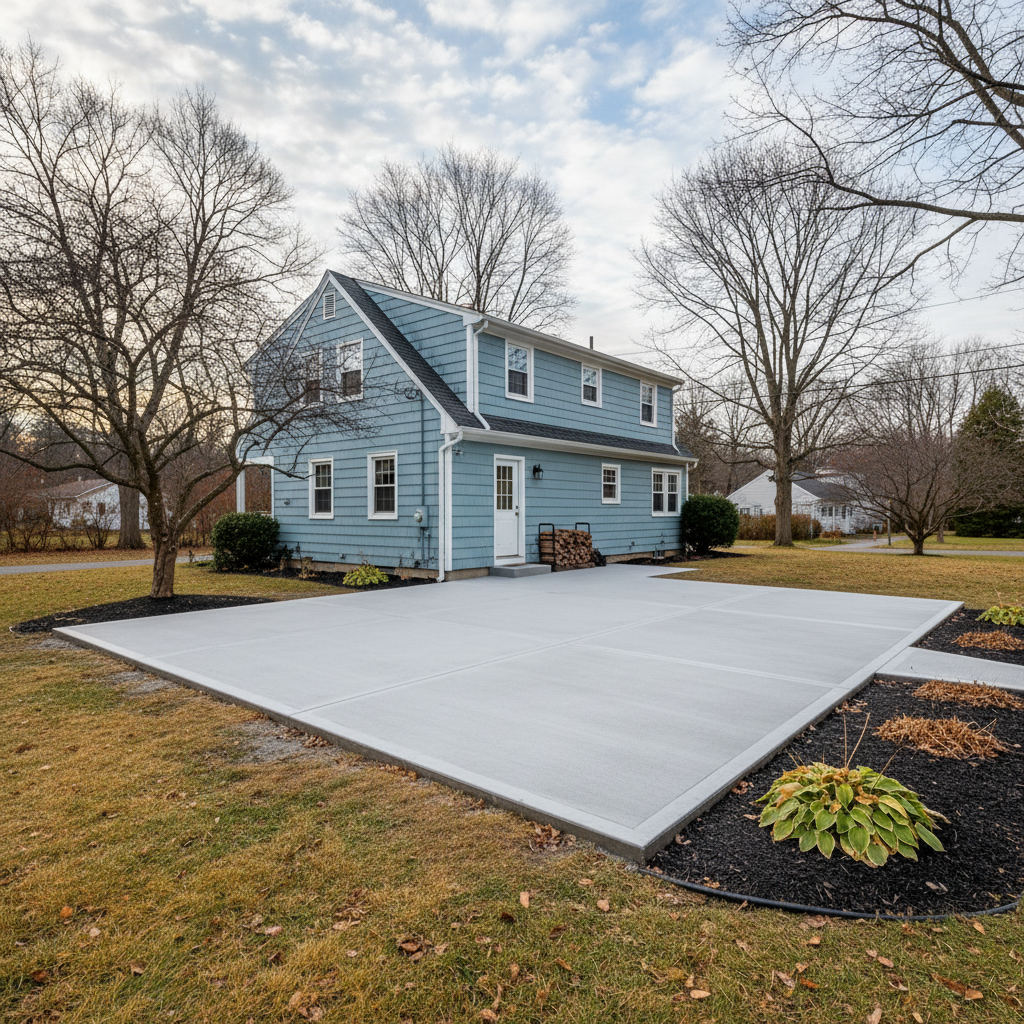 Completed concrete flatwork work at a residential property in Marlborough, MA
