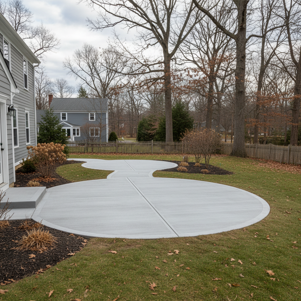 Completed concrete flatwork work at a residential property in Marlborough, MA