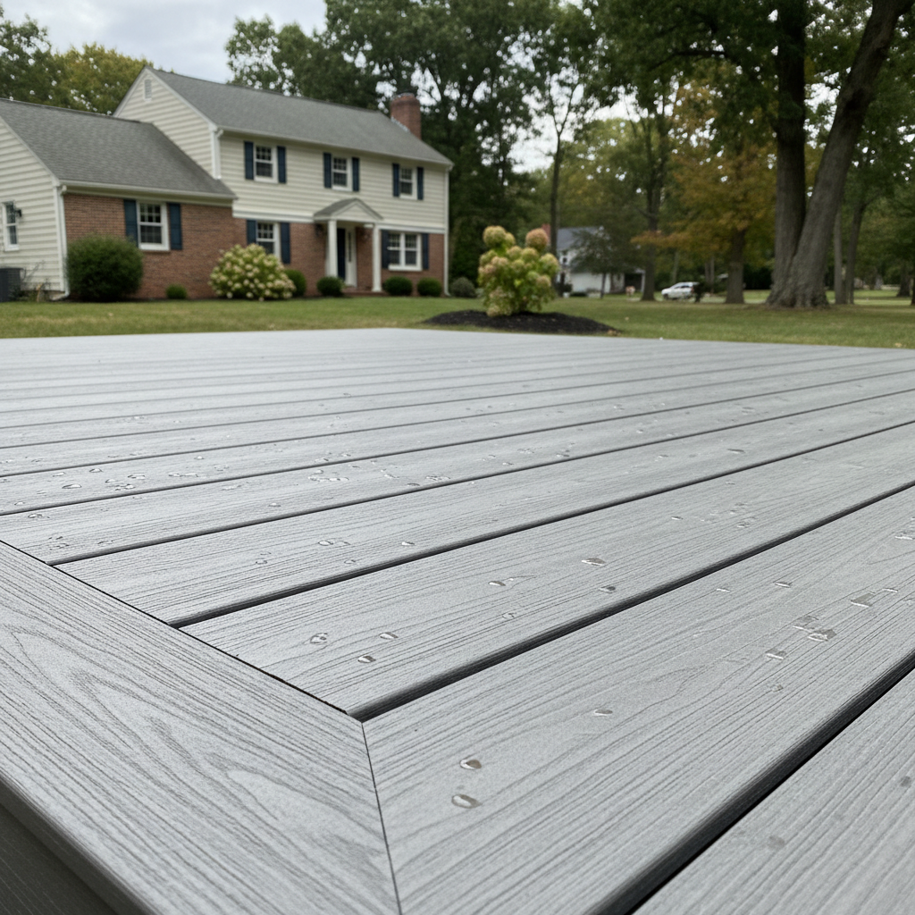 Completed composite decks work at a residential property in Medford, MA