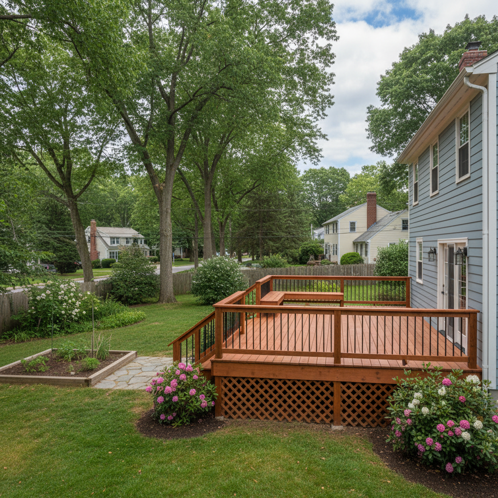 Completed deck repair work at a residential property in Medford, MA