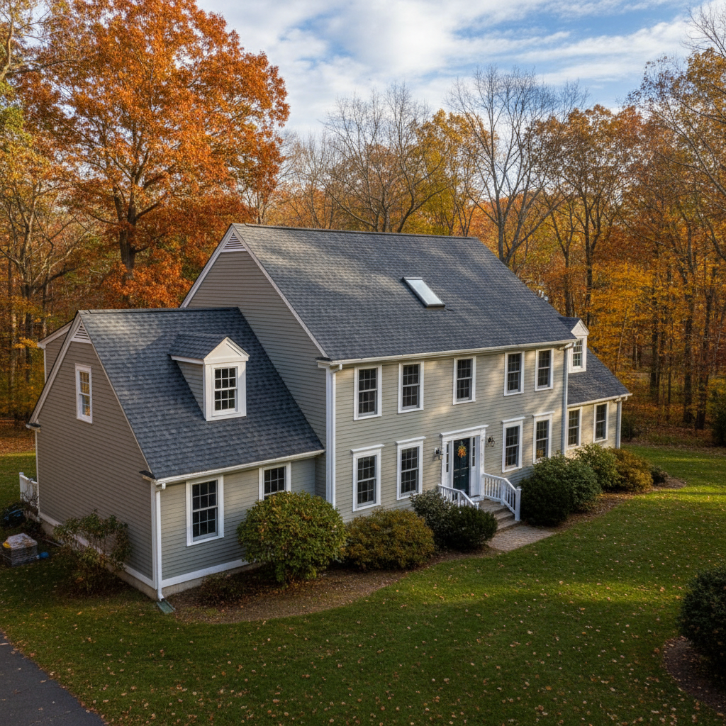 Completed roof replacement work at a residential property in Lexington, MA