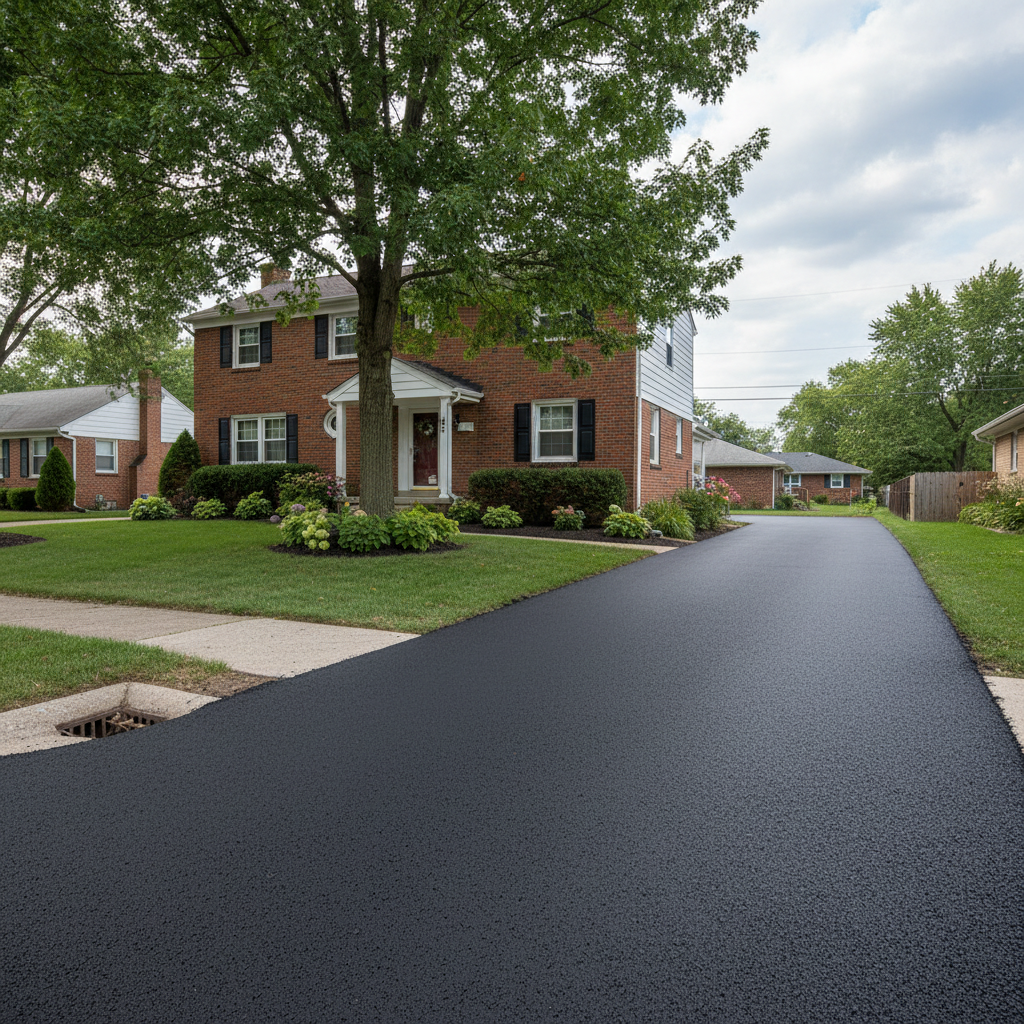 Completed asphalt paving work at a residential property in Detroit, MI