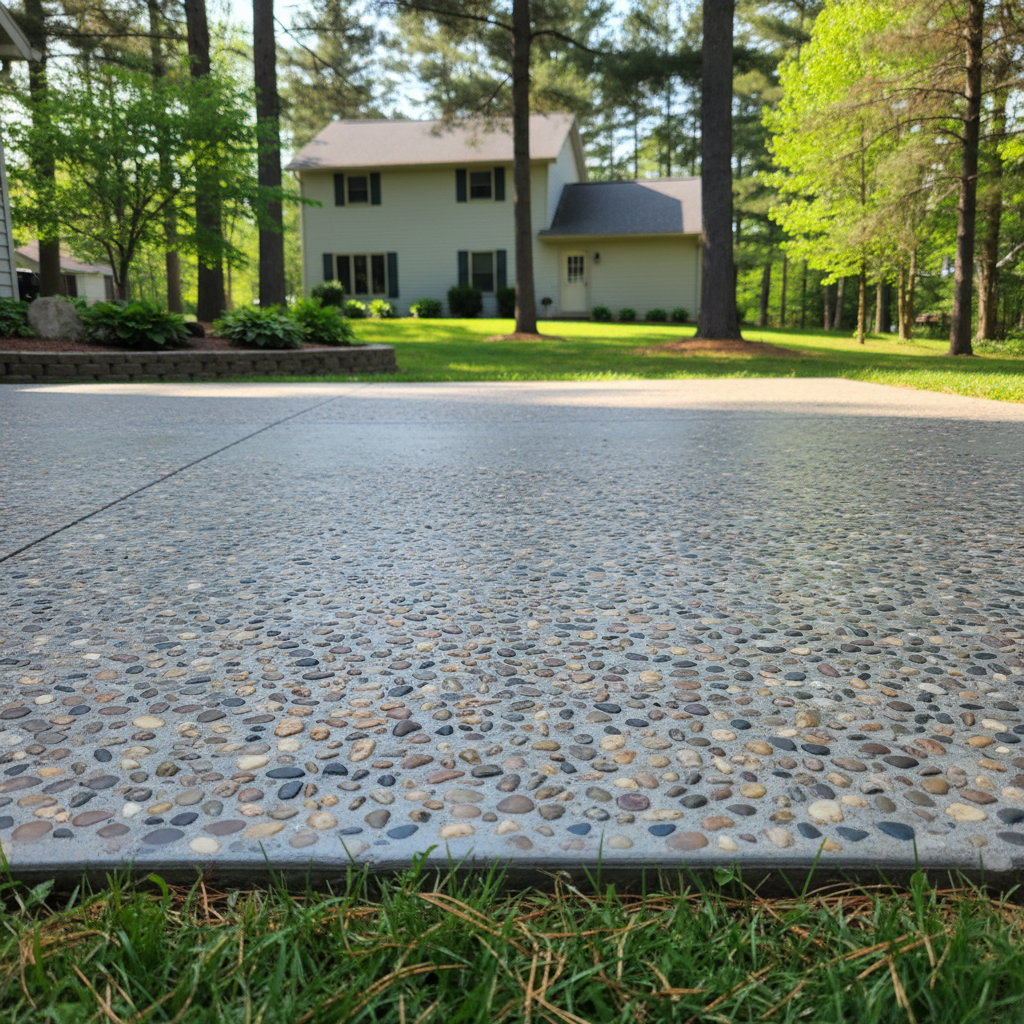 Completed concrete patios work at a residential property in Kingsford, MI