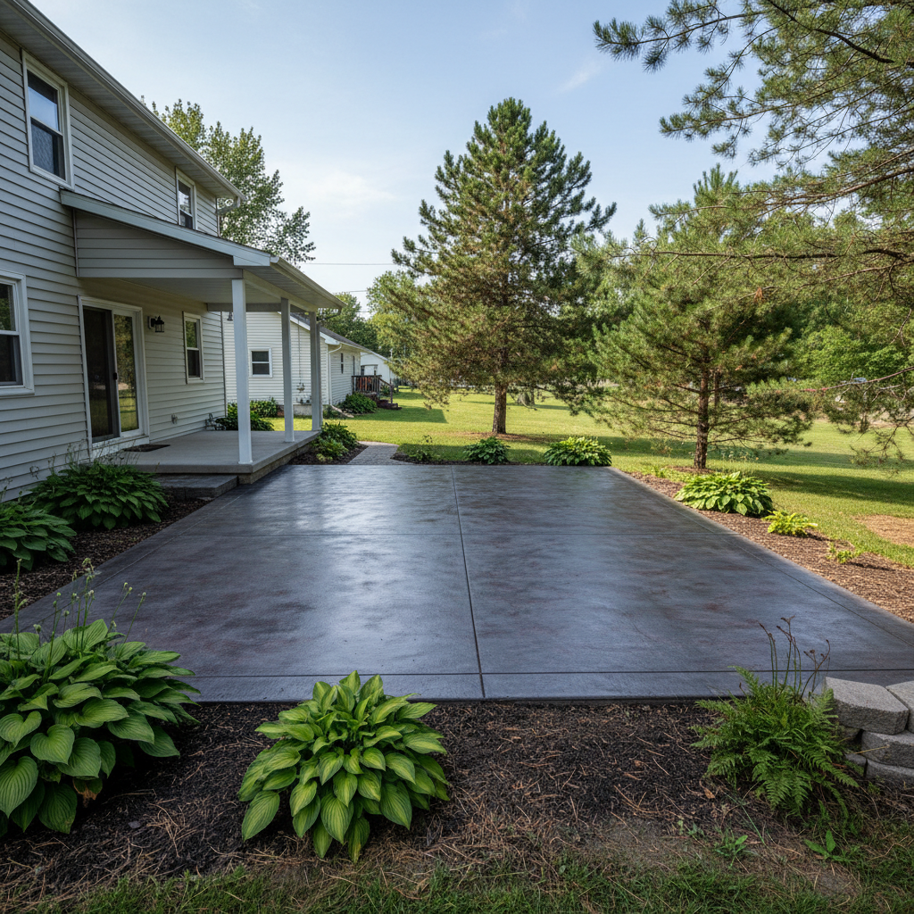 Completed concrete staining work at a residential property in Kingsford, MI