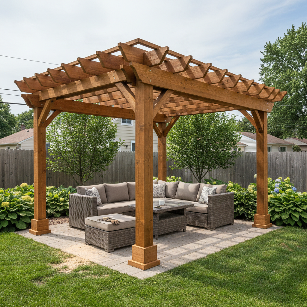 Completed pergola construction work at a residential property in Detroit, MI