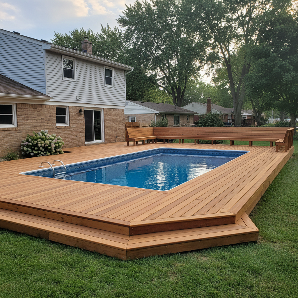 Completed pool decks work at a residential property in Detroit, MI