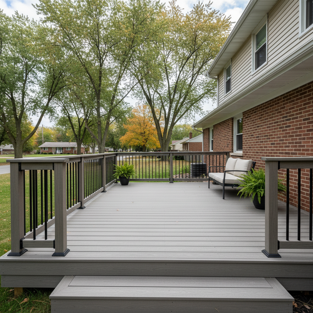 Completed composite decks work at a residential property in Detroit, MI