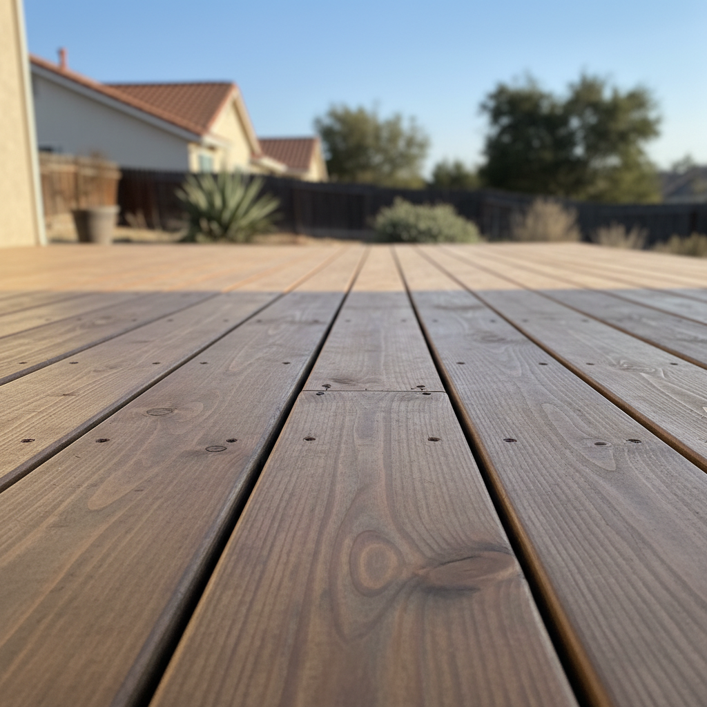 Completed deck construction work at a residential property in Pittsburg, CA