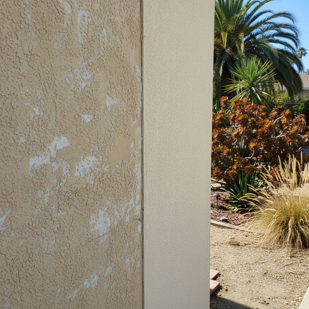 Completed stucco repair work at a residential property in Pomona, CA