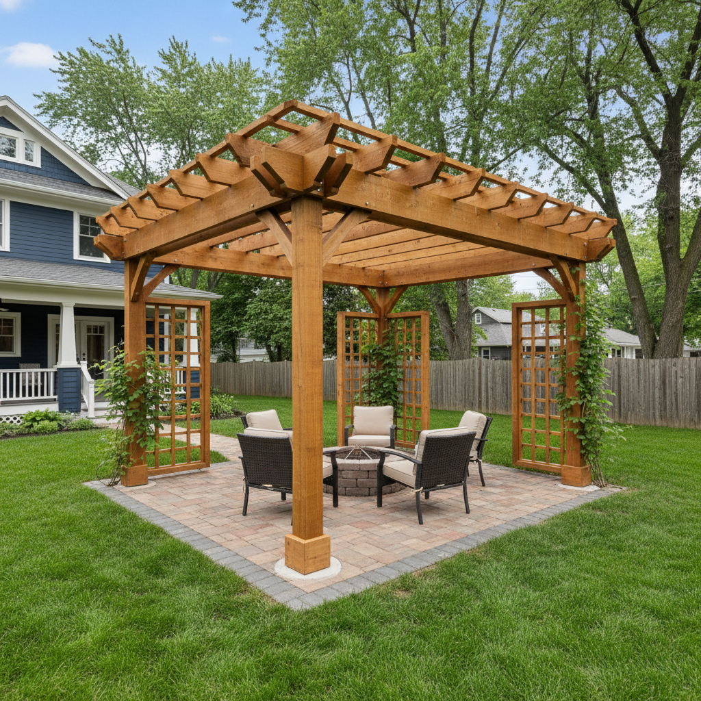 Completed pergola construction work at a residential property in Minneapolis, MN