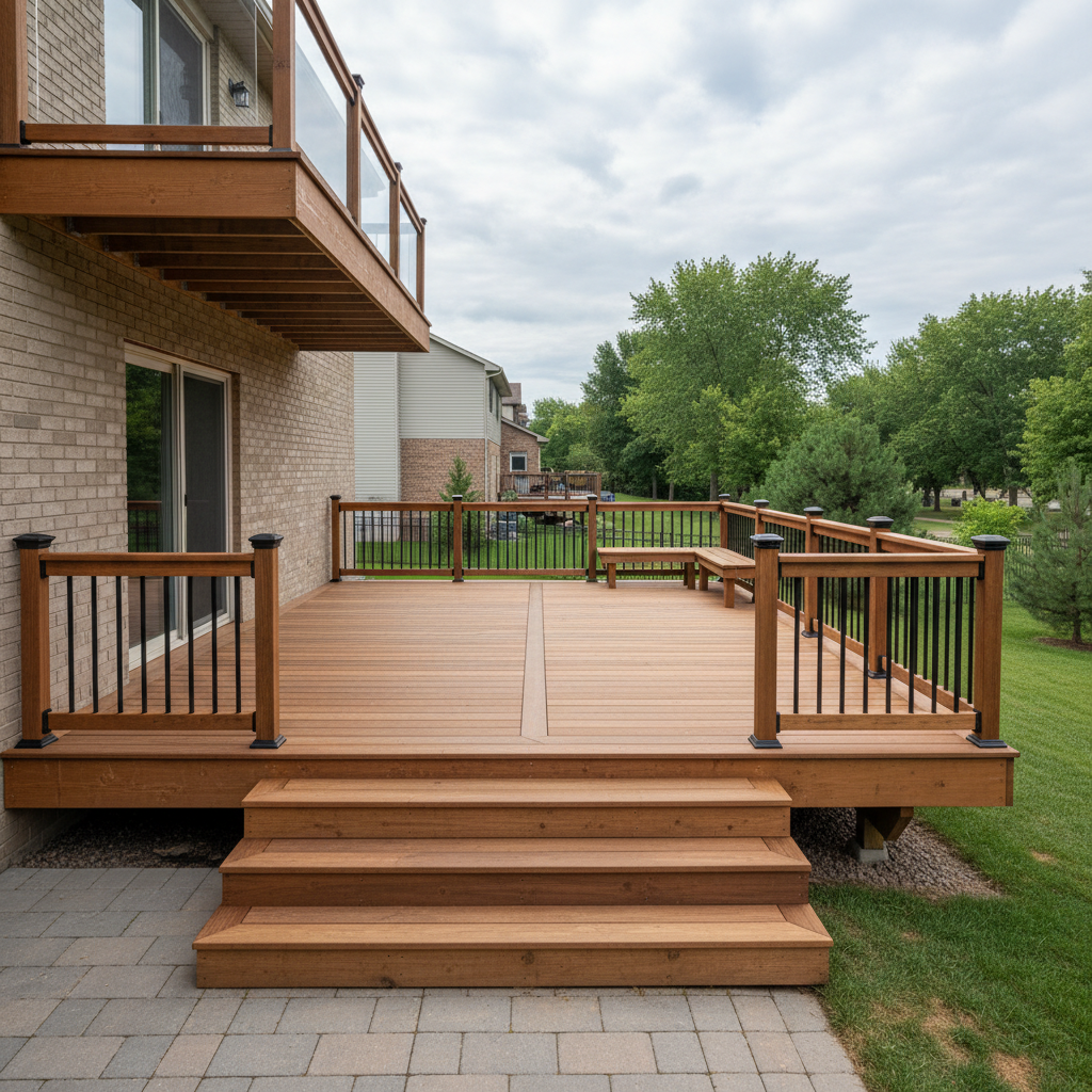 Completed deck construction work at a residential property in Minneapolis, MN