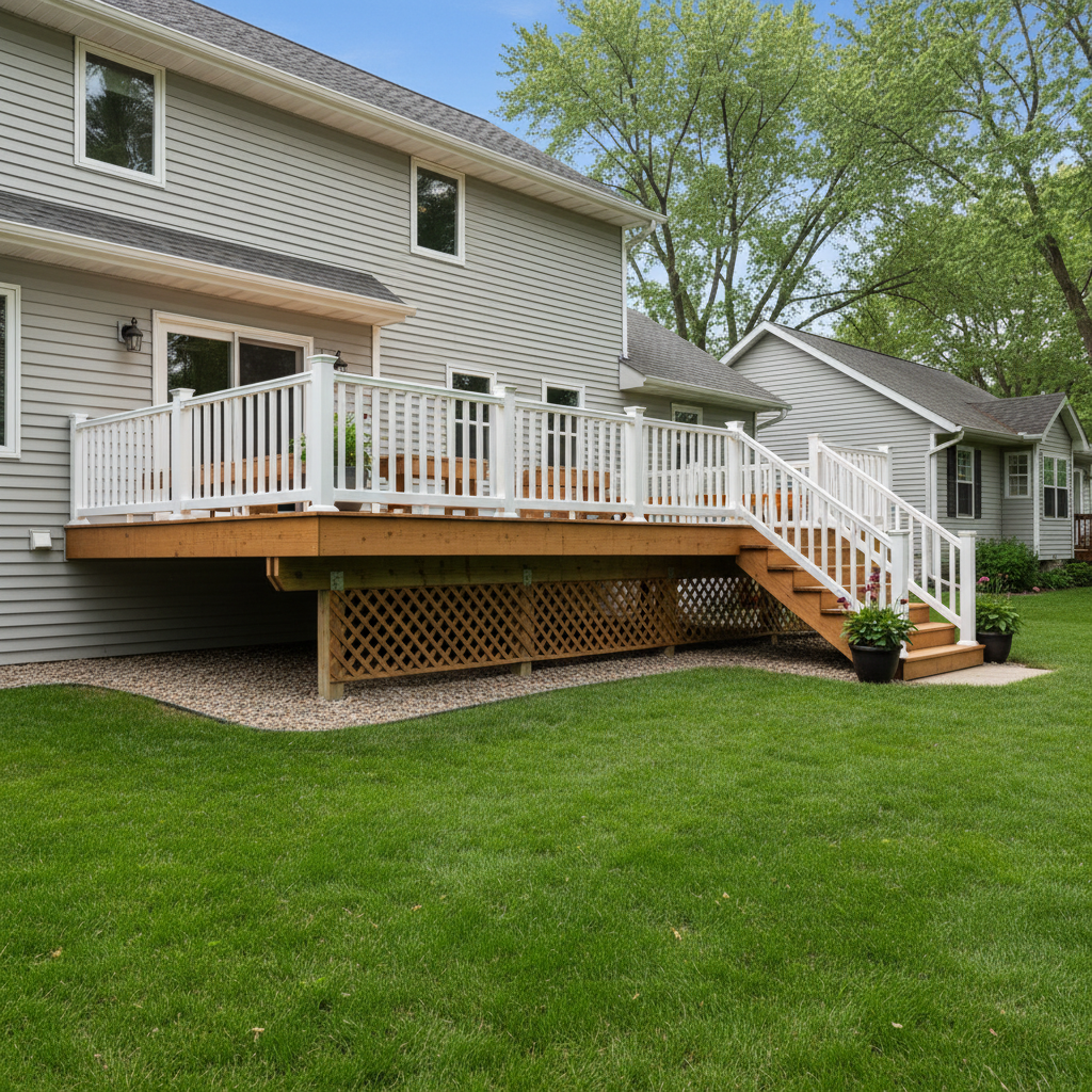 Completed deck construction work at a residential property in Bloomington, MN