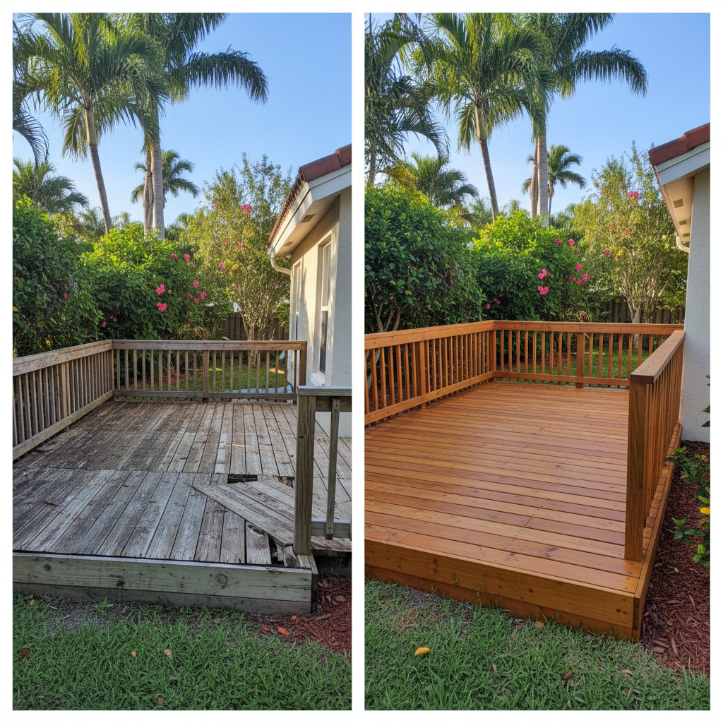 Completed wooden decks work at a residential property in Coral Springs, FL