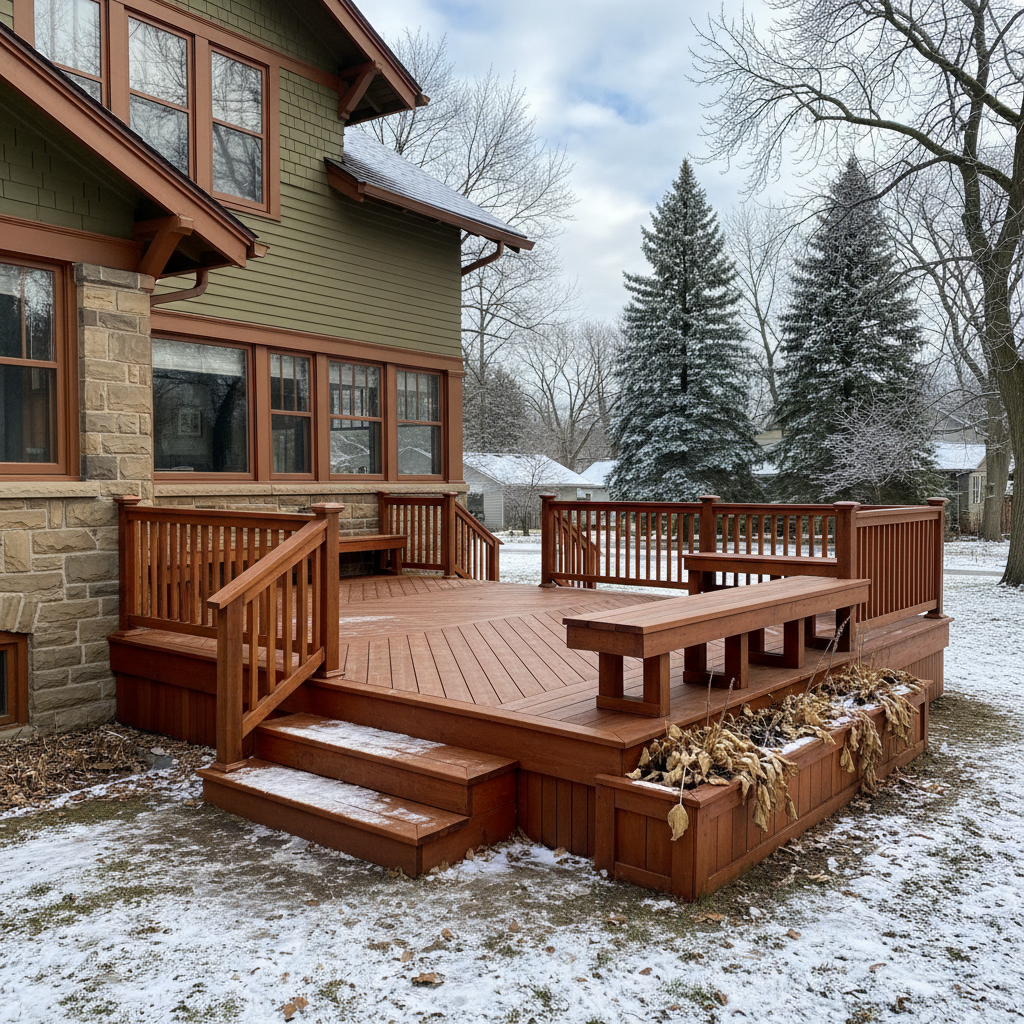 Completed wooden decks work at a residential property in St Paul, MN