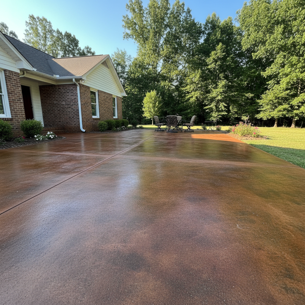 Completed concrete staining work at a residential property in Olive Branch, MS