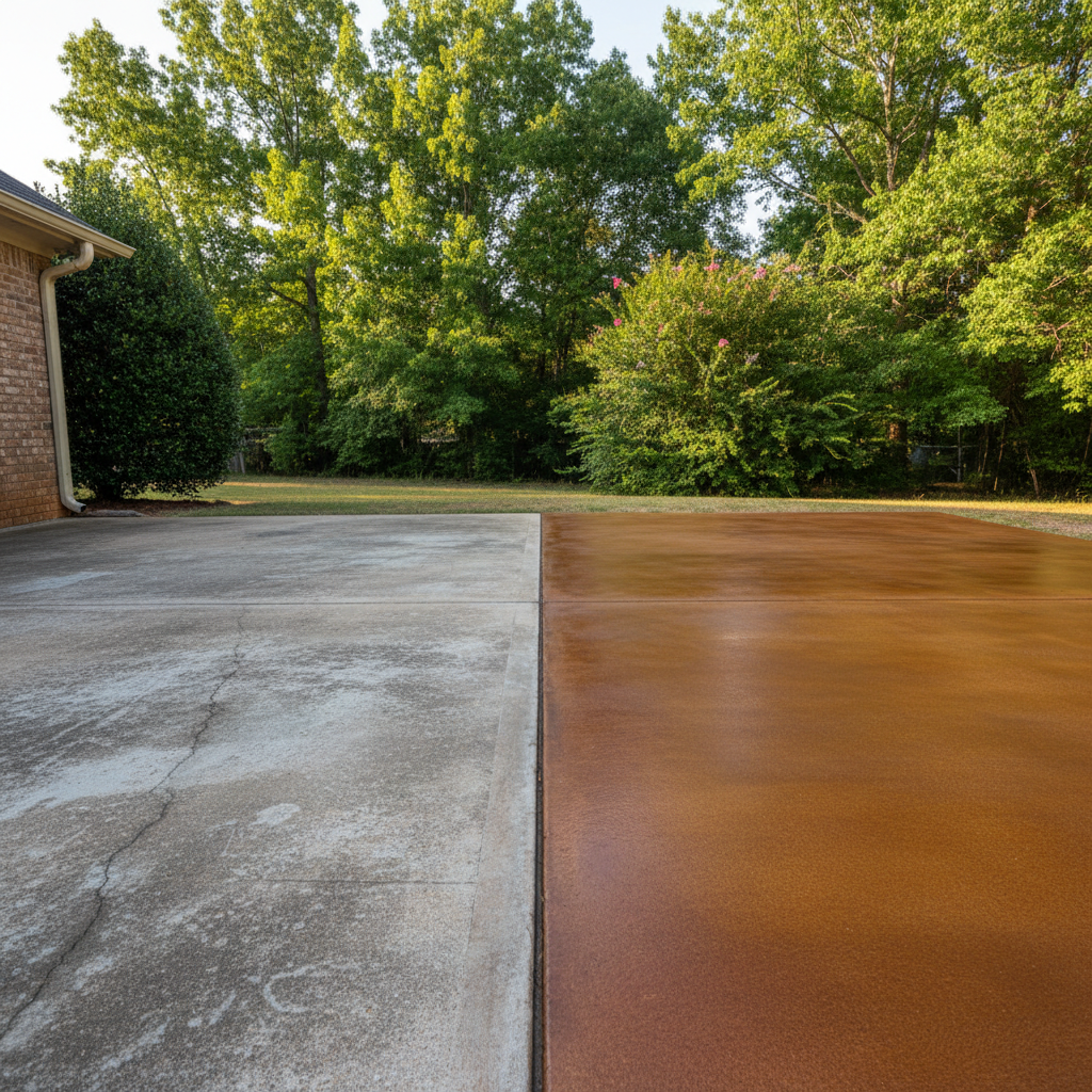 Completed concrete staining work at a residential property in Olive Branch, MS