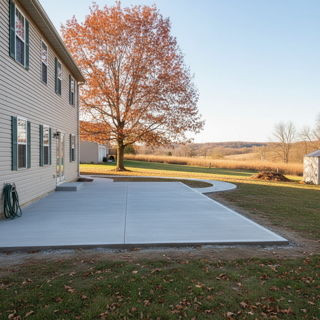 Completed concrete flatwork work at a residential property in Aurora, MO