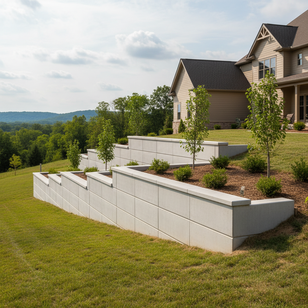 Completed concrete retaining walls work at a residential property in Spokane, MO