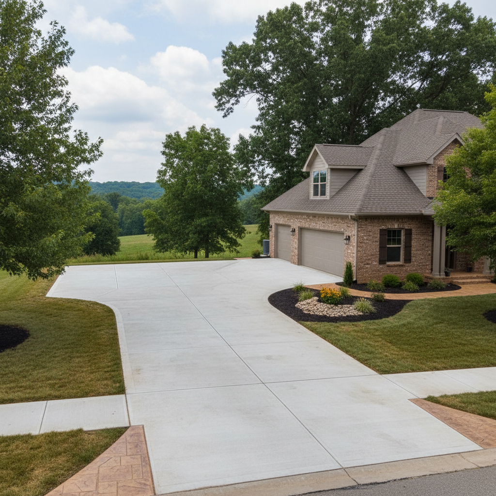 Completed concrete flatwork work at a residential property in Aurora, MO