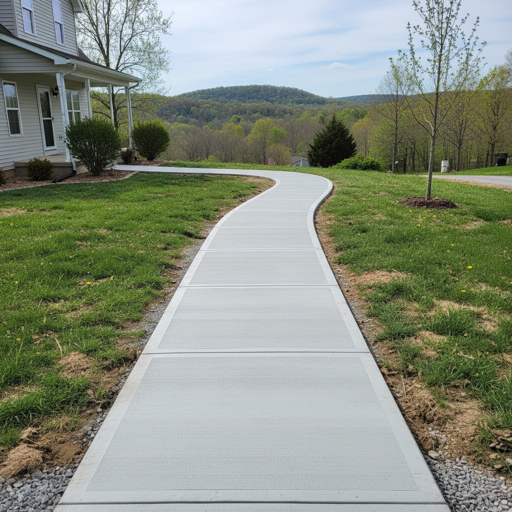 Completed concrete sidewalks work at a residential property in Spokane, MO