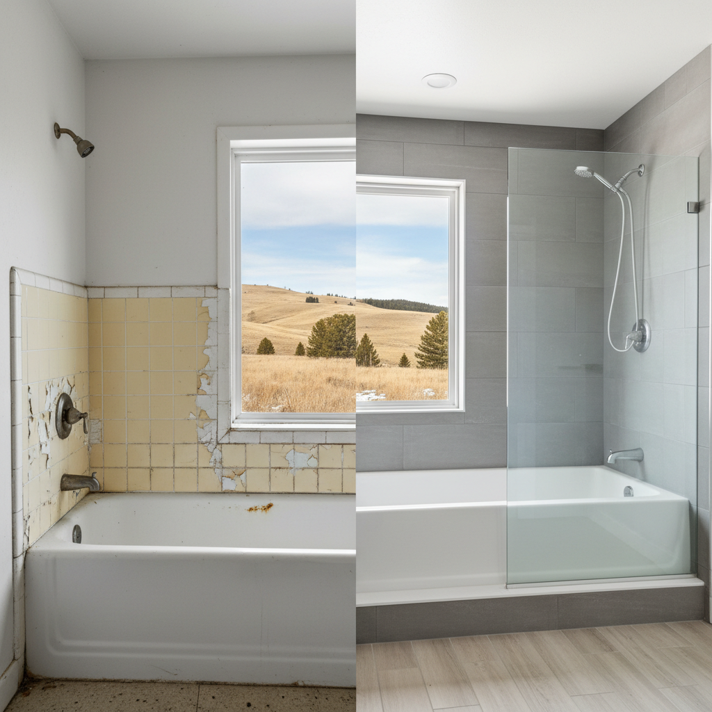 Completed bathtub and shower installation work at a residential property in Great Falls, MT